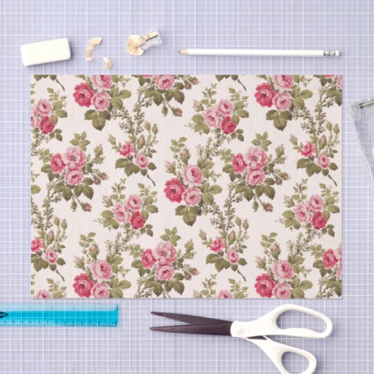 Elegant  Roze Roses-Buff Achtergrond Tissuepapier (Craft)