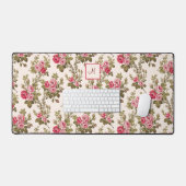 Elegant Roze Roses-Buff BG/Monogram Bureaumat (Keyboard & Muis)