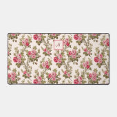 Elegant Roze Roses-Buff BG/Monogram Bureaumat (Voorkant)