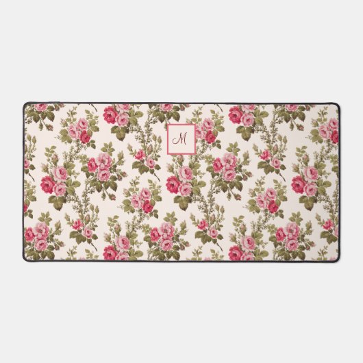 Elegant  Roze Roses-Buff BG/Monogram Bureaumat (Voorkant)