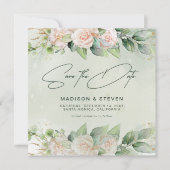 Elegant roze Roses Eucalyptus Greenery Wedding Save The Date (Voorkant)