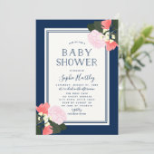 Elegant roze Roses Floral Baby shower Uitnodiging (Staand voorkant)