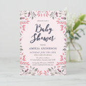 Elegant roze Roses Floral Baby shower Uitnodiging (Staand voorkant)
