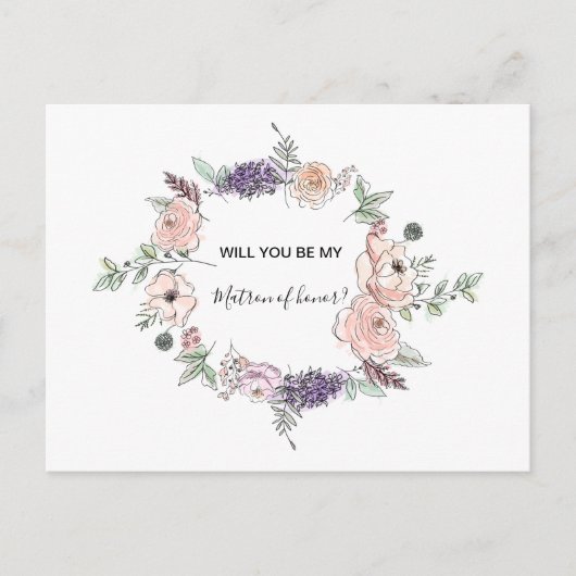 Elegant roze Roses Floral Modern Matron of Honor Uitnodiging Briefkaart (Voorkant)