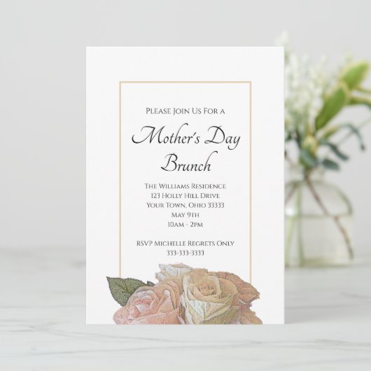 Elegant roze Roses Floral Moederdag Brunch Kaart (Staand voorkant)