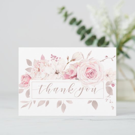 Elegant roze Roses Floral Weddenschap Hartelijk da Bedankkaart (Staand voorkant)