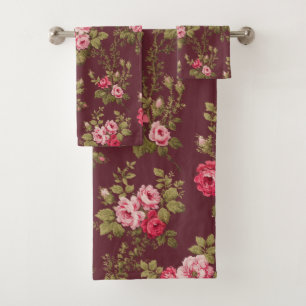 Elegant Roze Roses-Maroon Achtergrond Bad Handdoek