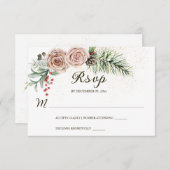 Elegant roze Roses Red Berries Greenery Wedding RSVP Kaartje (Voorkant / Achterkant)