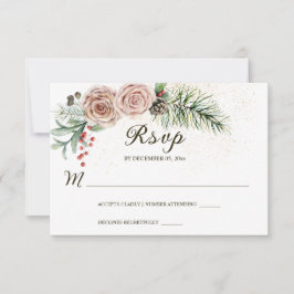 Elegant roze Roses Red Berries Greenery Wedding RSVP Kaartje