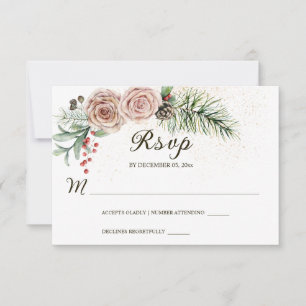 Elegant roze Roses Red Berries Greenery Wedding RSVP Kaartje
