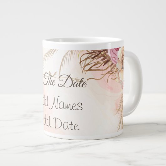 Elegant roze Roses Spring Blossom behalve de datum Grote Koffiekop (Voorkant rechts)