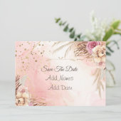 Elegant roze Roses Spring Blossom behalve de datum Save The Date (Staand voorkant)