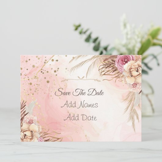 Elegant roze Roses Spring Blossom behalve de datum Save The Date (Staand voorkant)
