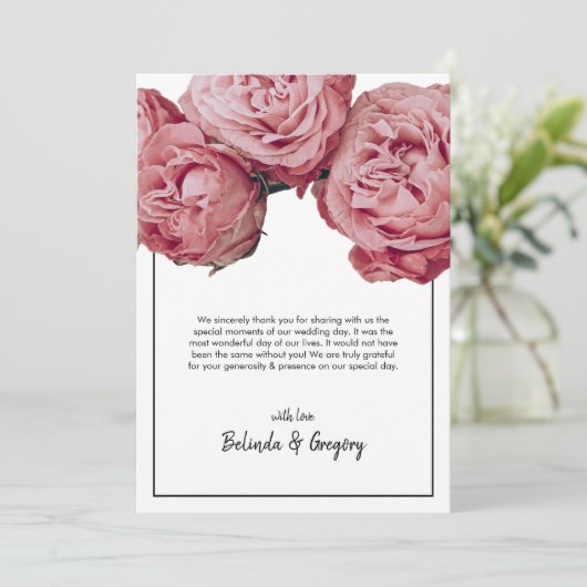 Elegant roze Roses Wedding Bedankkaart (Staand voorkant)