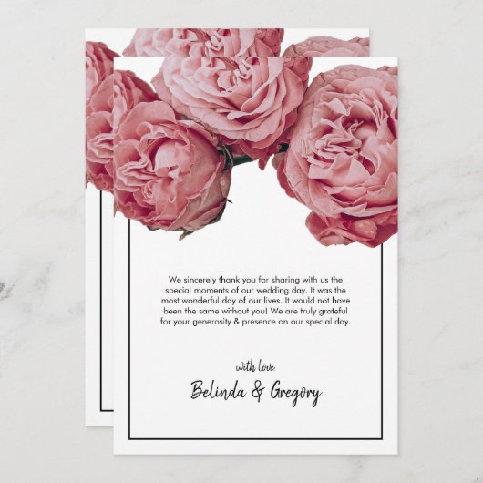 Elegant roze Roses Wedding Bedankkaart (Voorkant / Achterkant)