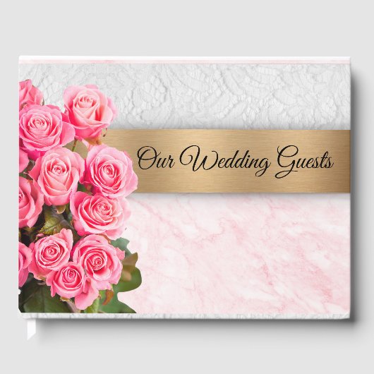 Elegant roze Roses Wedding Gastenboek (Voorkant)