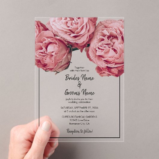Elegant roze Roses Wedding Invitations Acryl Uitnodigingen (Insitu (Draagbaar))