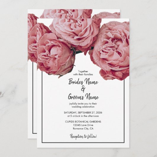 Elegant roze Roses Wedding Invitations Kaart (Voorkant / Achterkant)