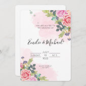 Elegant roze Roses Wedding Kaart (Voorkant / Achterkant)