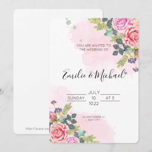 Elegant roze Roses Wedding Kaart (Voorkant / Achterkant)