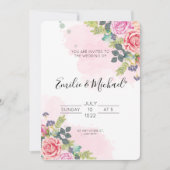 Elegant roze Roses Wedding Kaart (Voorkant)