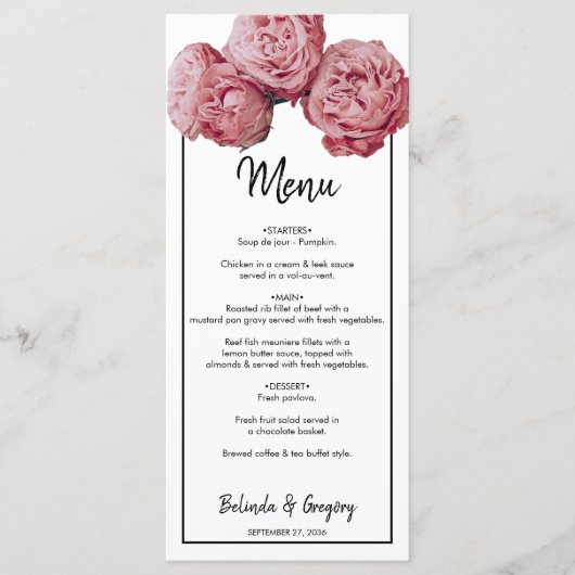 Elegant roze Roses Wedding Menu (Voorkant)