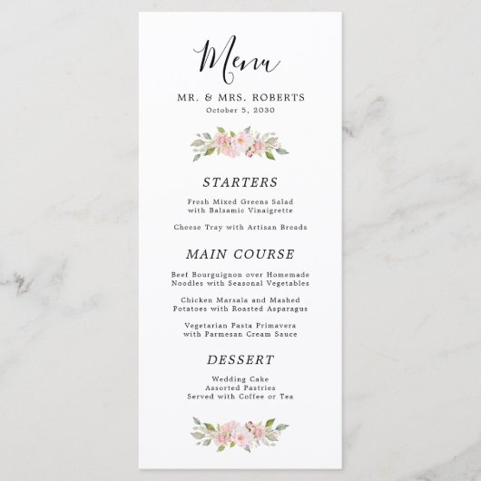Elegant roze Roses Wedding Menu (Voorkant)
