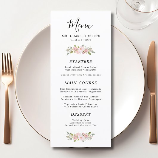 Elegant roze Roses Wedding Menu