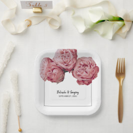 Elegant roze Roses Wedding Papieren Bordje