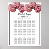 Elegant roze Roses Wedding Seding Chart Poster (Voorkant)