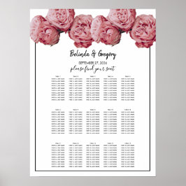 Elegant roze Roses Wedding Seding Chart Poster