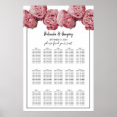 Elegant roze Roses Wedding Seding Chart Poster (Voorkant)