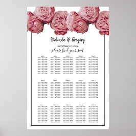 Elegant roze Roses Wedding Seding Chart Poster