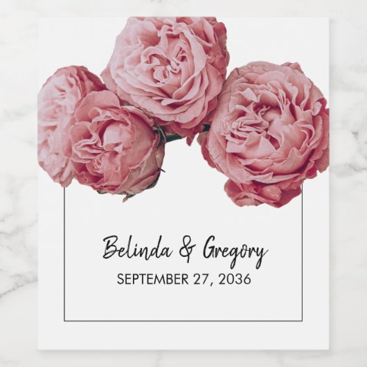 Elegant roze Roses Wedding Wijn Etiket (Enkel label)
