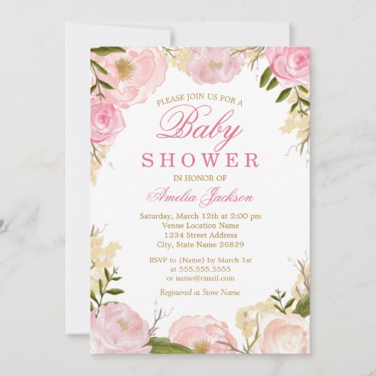 Elegant Roze Roze Baby shower Invitation Kaart (Voorkant)