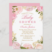 Elegant Roze Roze Baby shower Invitation Kaart (Voorkant / Achterkant)