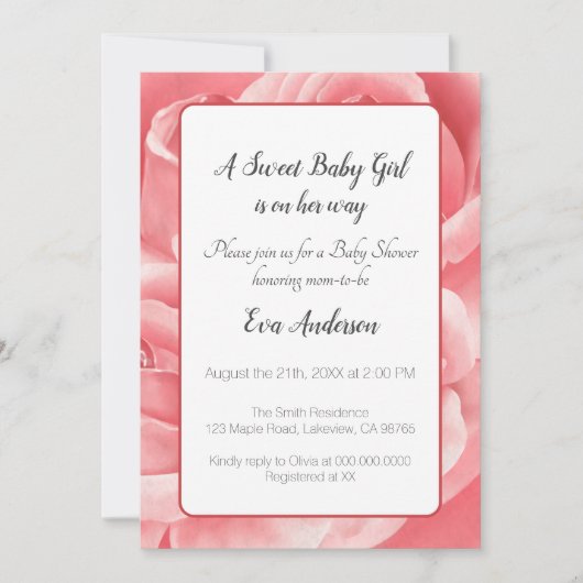 Elegant Roze Roze Baby shower Invitation Kaart (Voorkant)