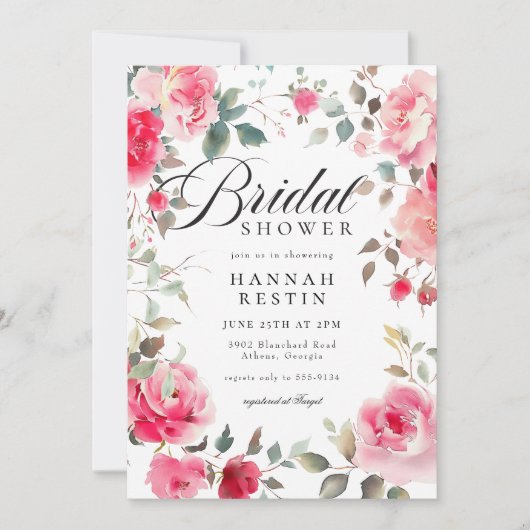 Elegant Roze Roze Bloemen Tuin Vrijgezellenfeest Kaart (Voorkant)