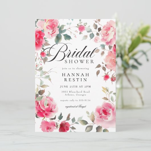 Elegant Roze Roze Bloemen Tuin Vrijgezellenfeest Kaart (Staand voorkant)