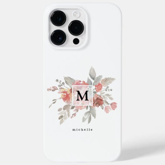 Elegant Roze Roze Bloemend Mozaïek Initiaal Case-Mate iPhone Case (Achterkant)