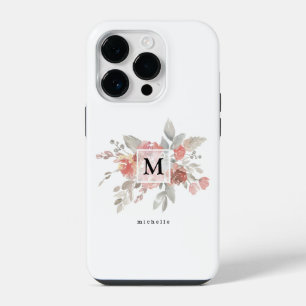 Elegant Roze Roze Bloemend Mozaïek Initiaal iPhone 14 Plus Hoesje