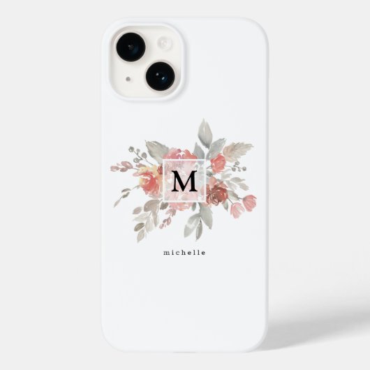 Elegant Roze Roze Bloemendessin Monogram Case-Mate iPhone Case (Achterkant)