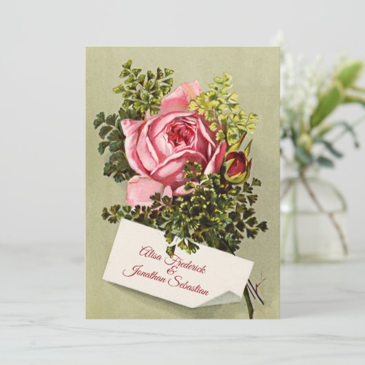 Elegant roze roze bruiloft kaart (Staand voorkant)