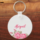 Elegant roze roze en Rozen gestreept patroon Sleutelhanger (Voorkant)