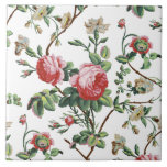 Elegant Roze Roze Floral Tegeltje<br><div class="desc">Langwerpige en -geïnspireerde gladde roze rozen, groene wijnstokken, bladeren en witte bloemen en anjers. De achtergrondkleur is aanpasbaar (wit gebruikt in voorproef).</div>