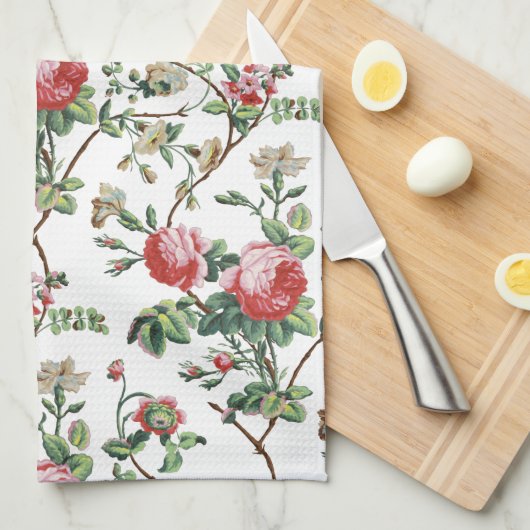 Elegant  Roze Roze Floral Theedoek (Quarter Fold)