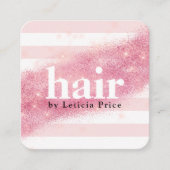 Elegant roze roze goud glitter striphaar vierkante visitekaartje (Voorkant)