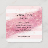 Elegant roze roze goud glitter striphaar vierkante visitekaartje (Achterkant)