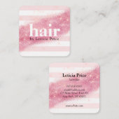 Elegant roze roze goud glitter striphaar vierkante visitekaartje (Voorkant / Achterkant)