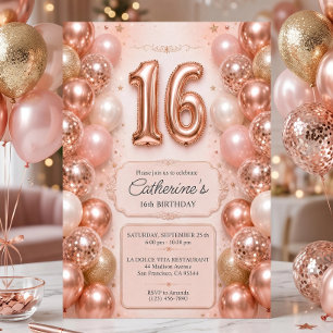 Elegant Roze Roze Goud Zoete 16 Verjaardagsfeestje Kaart